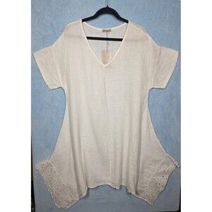 NEW Shyloh Made in Italy 100% Linen LINO Oversized Lagenlook Dress Cut Out Hem